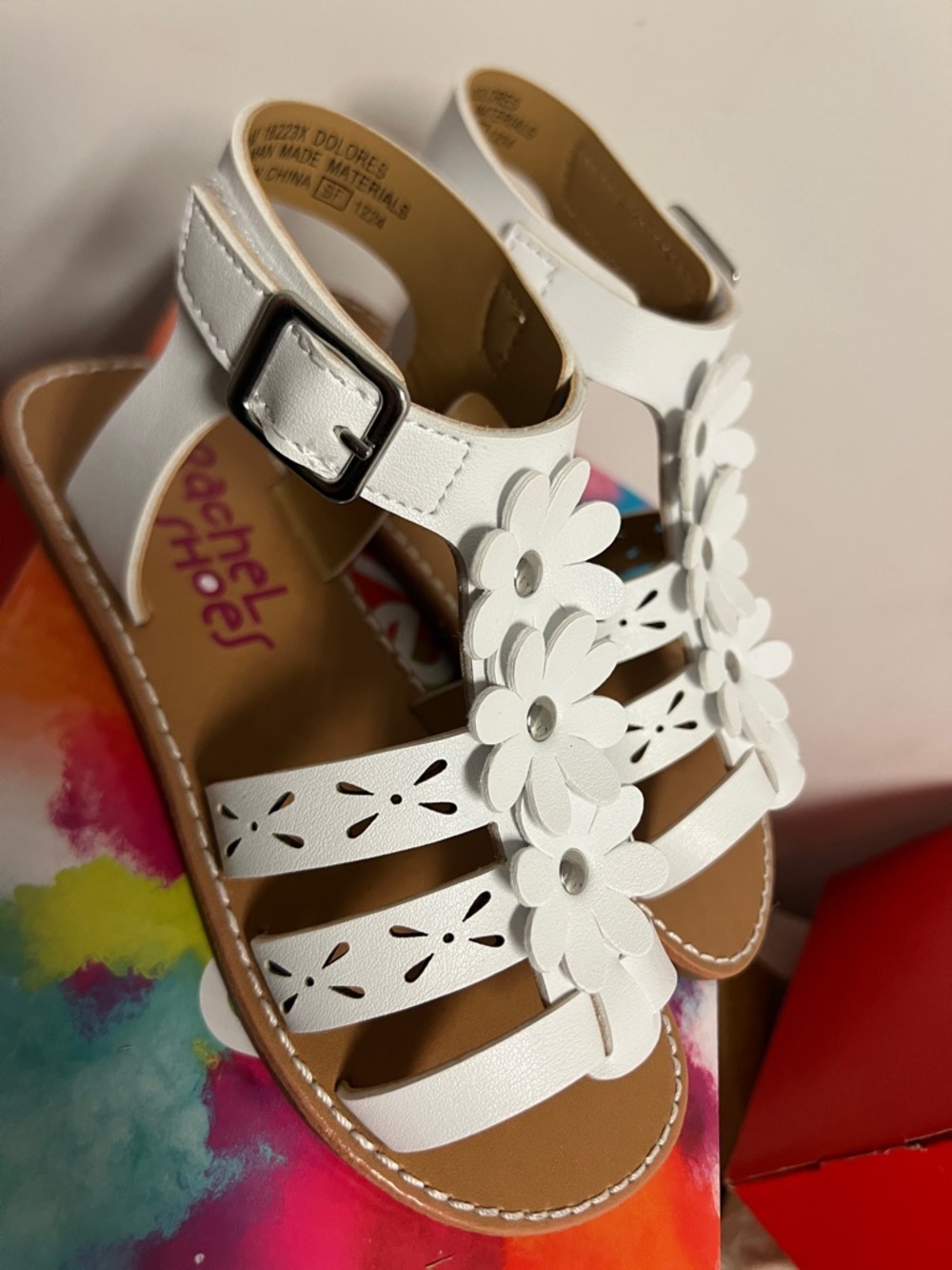 Rachel Shoes White Girls' Floral T-Strap Sandals Size 11